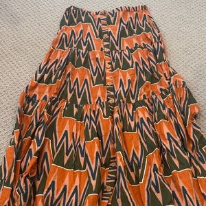 Veronica Beard Vibrant Orange and Green A-Line Skirt